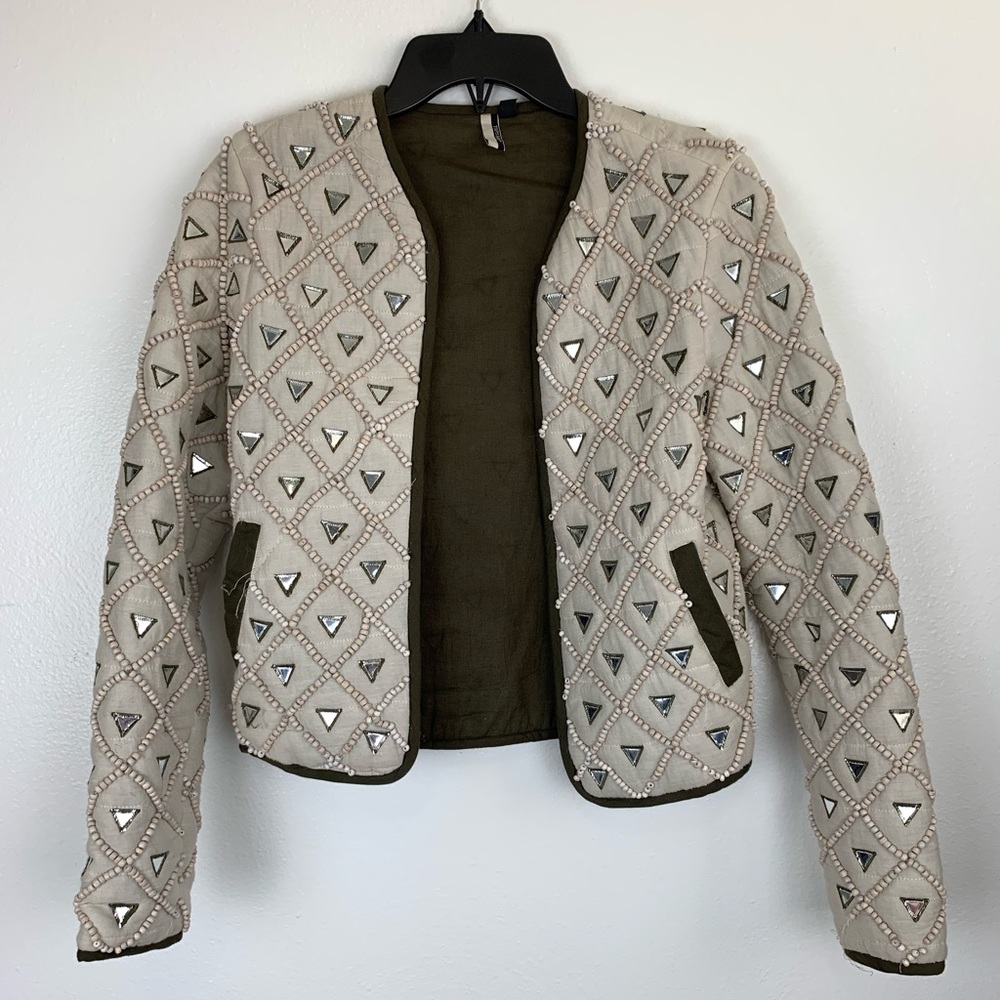 Topshop Women’s Mirror Quilted Beaded Jacket